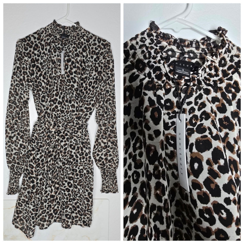 Sanctuary Too Fab Smocked Short Mini Dress Leopard Print, Size S NWT - Picture 6 of 10